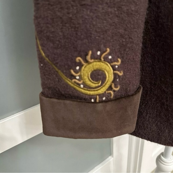 Carson Vintage Boiled Wool Jacket Velvet Collar SZ L Brown Artsy Embroidered EUC - Picture 6 of 13